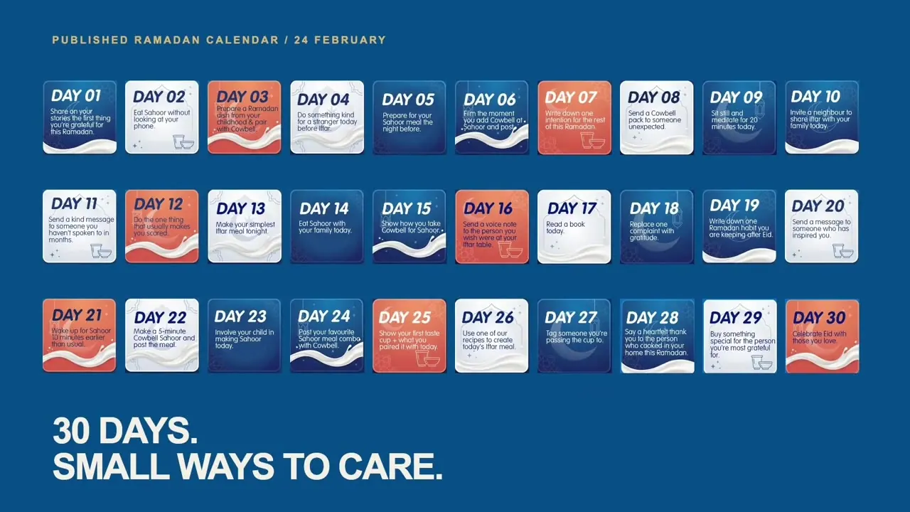 The published Ramadan calendar: 30 days, small ways to care