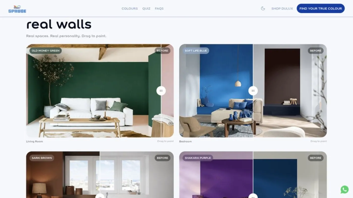 The Spruce website's drag-to-paint room comparisons, captured September 2026